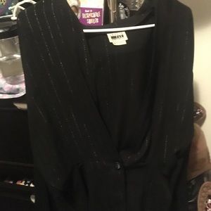 Relaxed button black pinstriped blazer